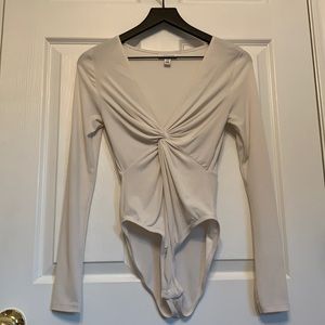 Topshop Long Sleeve White Bodysuit with Twist